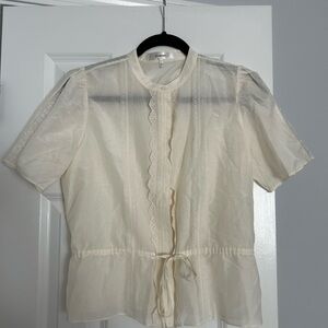 Frame Denim Cream Blouse with Waist Tie and Boxy Fit